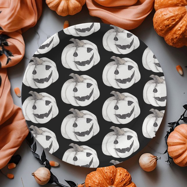 Spooky Pumpkin Halloween Black Jack-O’-Lantern Paper Plate (Creator Uploaded)