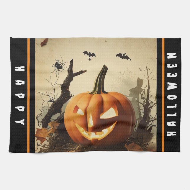 Spooky Pumpkin Halloween Collection Tea Towel (Horizontal)