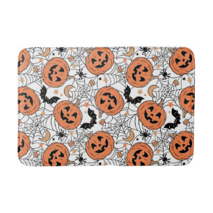 Spooky Pumpkin Halloween Pattern Bath Mat