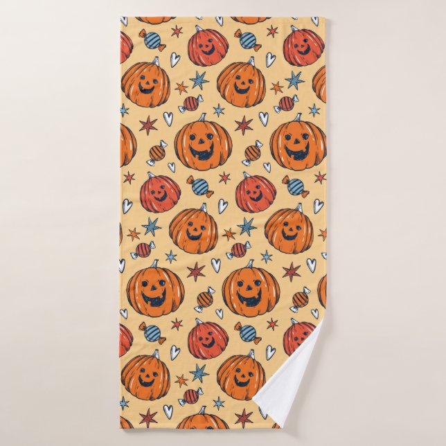 Spooky Pumpkin Halloween Pattern Bath Towel (Bath Towel)