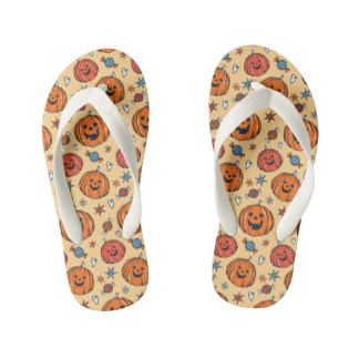 Spooky Pumpkin Halloween Pattern Kid's Flip Flops