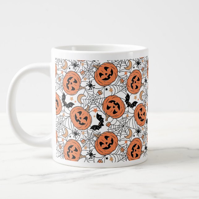 Spooky Pumpkin Halloween Pattern Large Coffee Mug (Left)