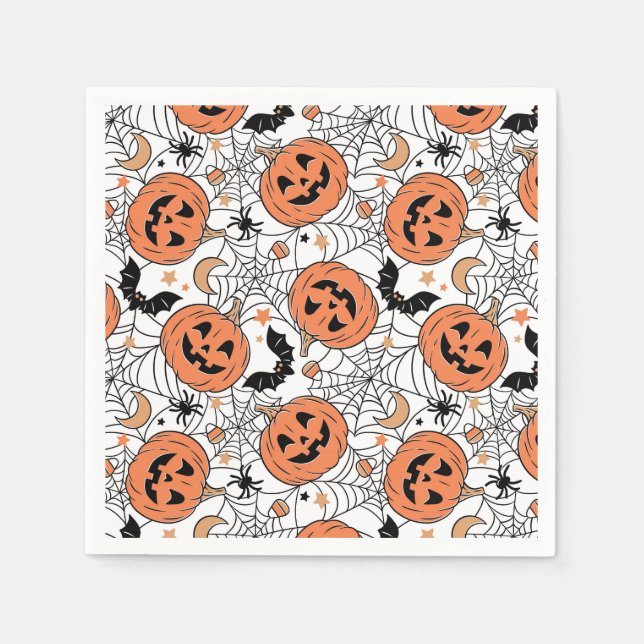 Spooky Pumpkin Halloween Pattern Napkin (Front)