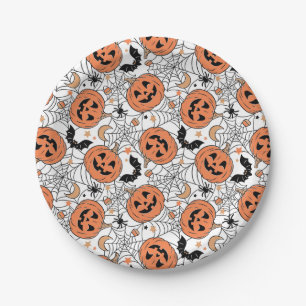 Spooky Pumpkin Halloween Pattern Paper Plate