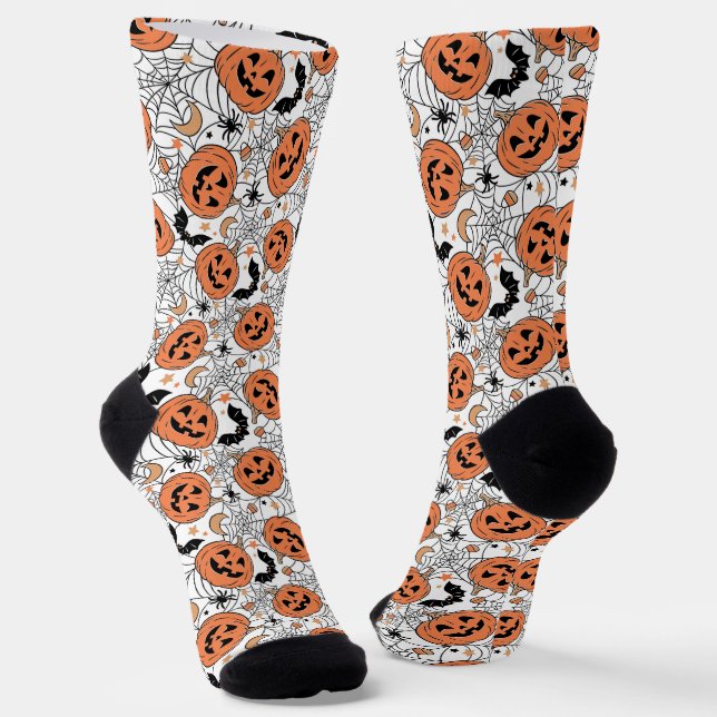 Spooky Pumpkin Halloween Pattern Socks (Angled)
