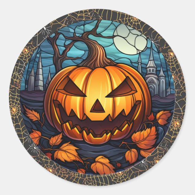 Spooky Pumpkin Halloween Round Sticker (Front)