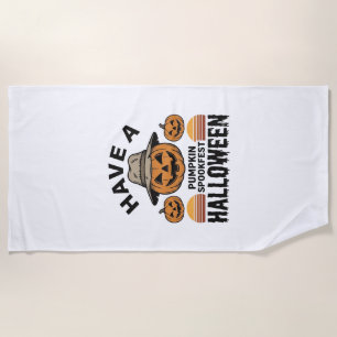 Spooky Pumpkin Halloween Vintage Engraving Shirt D Beach Towel