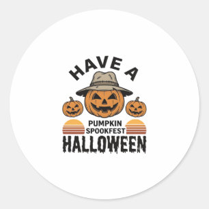 Spooky Pumpkin Halloween Vintage Engraving Shirt D Classic Round Sticker