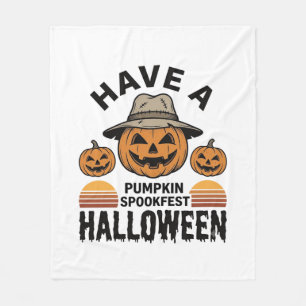 Spooky Pumpkin Halloween Vintage Engraving Shirt D Fleece Blanket