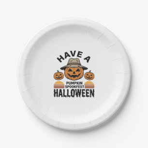 Spooky Pumpkin Halloween Vintage Engraving Shirt D Paper Plate