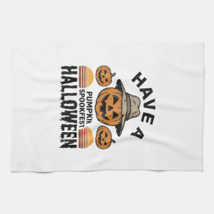Spooky Pumpkin Halloween Vintage Engraving Shirt D Tea Towel