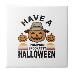 Spooky Pumpkin Halloween Vintage Engraving Shirt D Tile