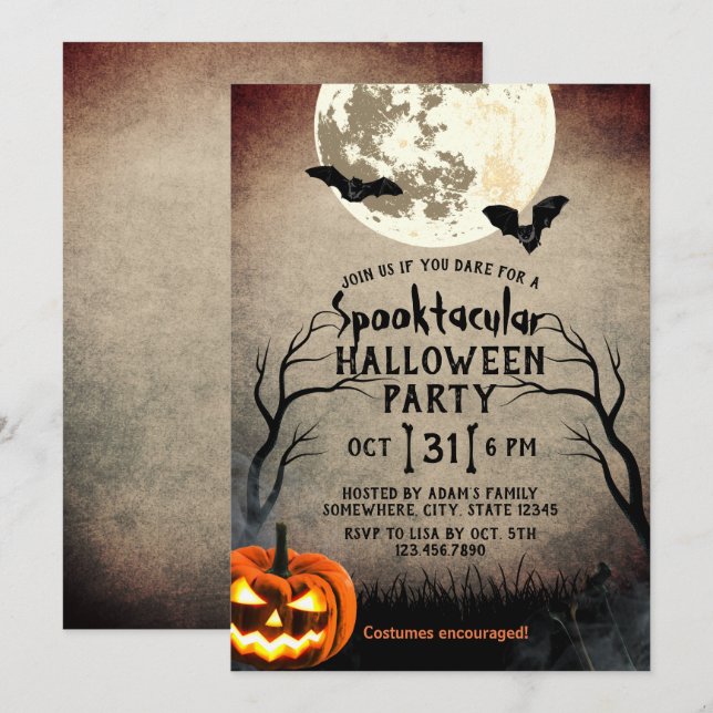 Spooky Pumpkin Haunted Halloween Party Invitation (Front/Back)