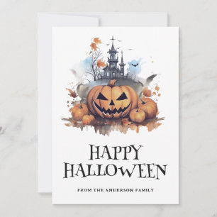 Spooky Pumpkin Haunted House Happy Halloween Card