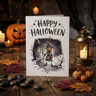 Spooky Pumpkin Head Halloween Scarecrow Card