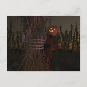 Spooky Pumpkin Head Scarecrow Postcard