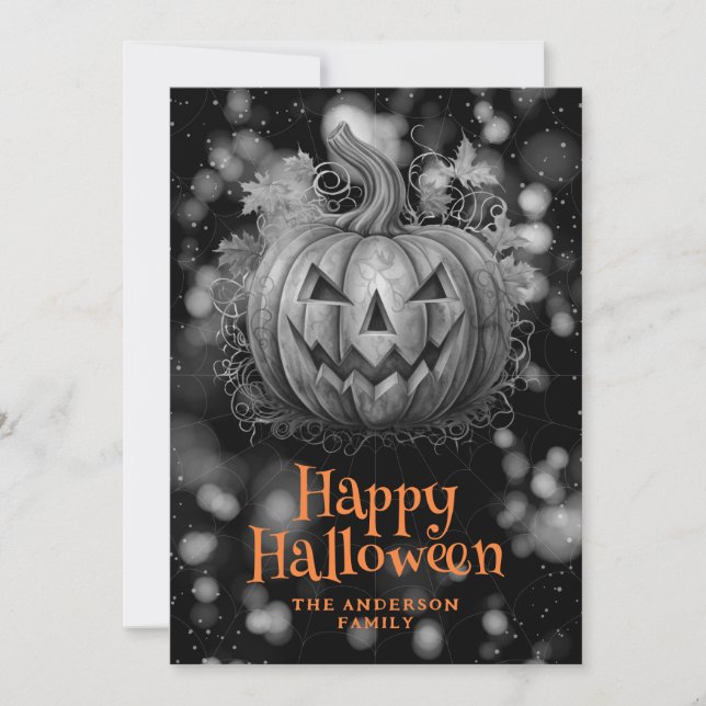 Spooky Pumpkin Jack O' Lantern Halloween Card (Front)