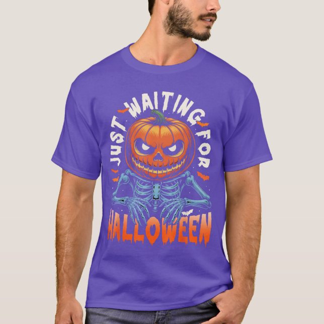 Spooky Pumpkin Just Waiting For Halloween Skeleton T-Shirt (Front)