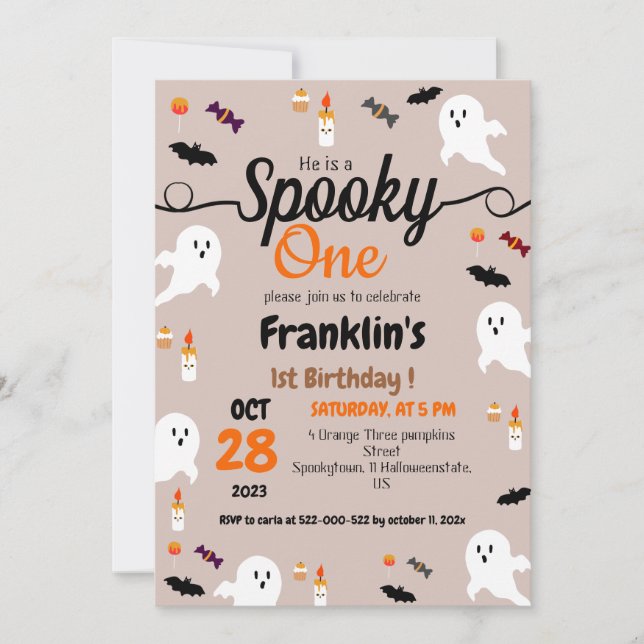 Spooky pumpkin kids halloween 1st birthday party  invitation (Front)