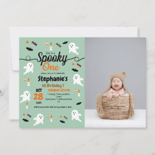 Spooky pumpkin kids halloween 1st birthday party t invitation