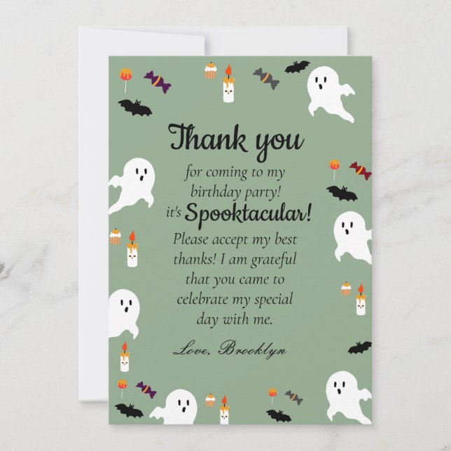 Spooky pumpkin kids halloween 1st birthday party  thank you card (Front)