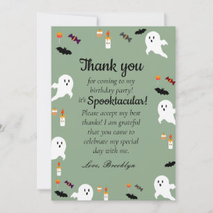 Spooky pumpkin kids halloween 1st birthday party  thank you card