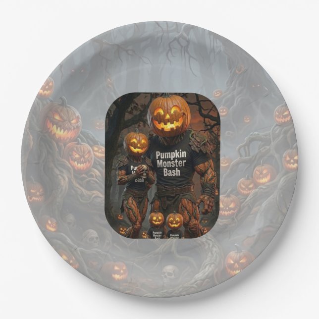 Spooky Pumpkin Monster Bash Halloween Party Paper  Plate (Front)
