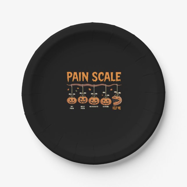 Spooky Pumpkin Pain Scale Trauma Nurse Triage Hall Paper Plate (Front)