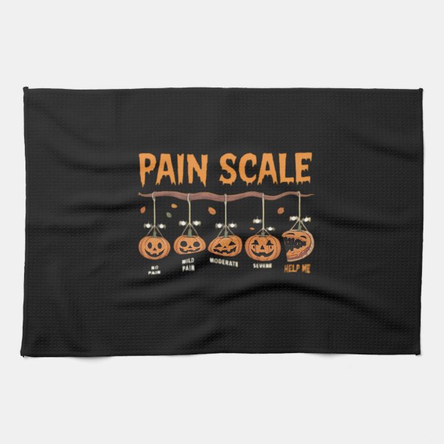 Spooky Pumpkin Pain Scale Trauma Nurse Triage Hall Tea Towel (Horizontal)