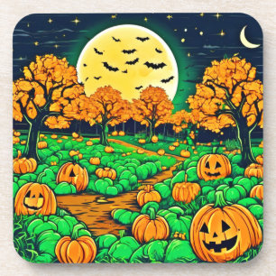 Spooky Pumpkin Patch: Cartoon Night Coaster