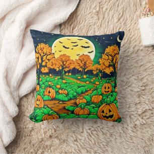 Spooky Pumpkin Patch: Cartoon Night Cushion