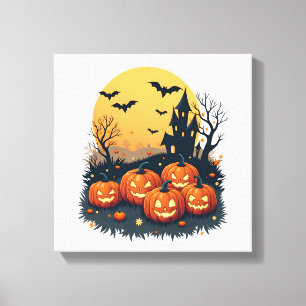 Spooky Pumpkin Patch � Retro Halloween Tee Canvas Print