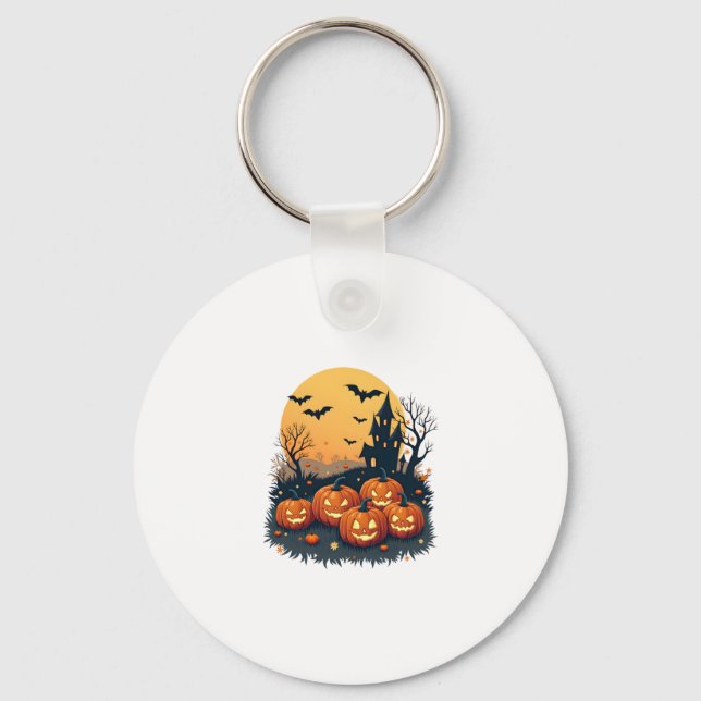 Spooky Pumpkin Patch � Retro Halloween Tee Key Ring (Front)
