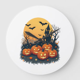 Spooky Pumpkin Patch � Retro Halloween Tee Large Clock
