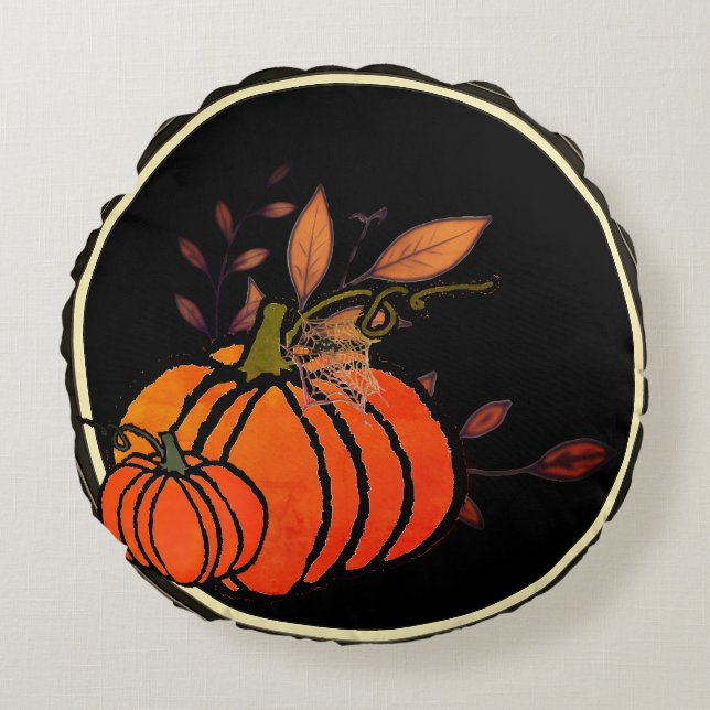 Spooky Pumpkin Round Pillow (Front)