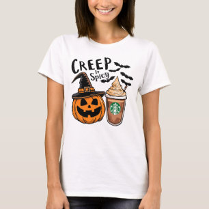Spooky Pumpkin Spice Cartoon Fall Illustration T-Shirt