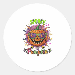 Spooky Pumpkin Sunglasses Moon Cobwebs Skulls Classic Round Sticker