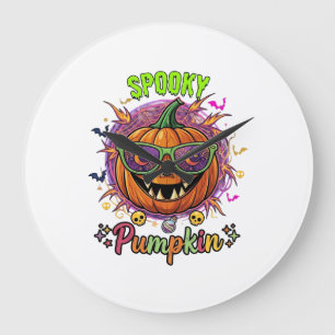 Spooky Pumpkin Sunglasses Moon Cobwebs Skulls Large Clock