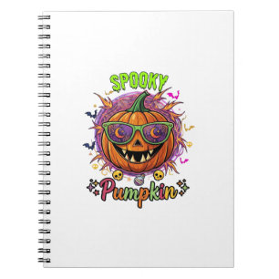 Spooky Pumpkin Sunglasses Moon Cobwebs Skulls Notebook