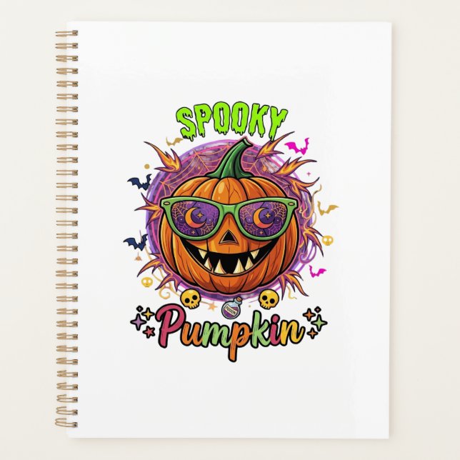 Spooky Pumpkin Sunglasses Moon Cobwebs Skulls Planner (Front)