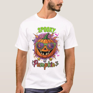 Spooky Pumpkin Sunglasses Moon Cobwebs Skulls T-Shirt