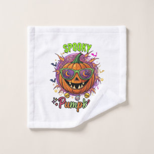 Spooky Pumpkin Sunglasses Moon Cobwebs Skulls Wash Cloth