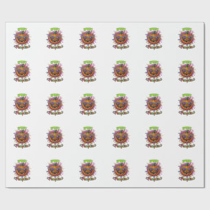 Spooky Pumpkin Sunglasses Moon Cobwebs Skulls Wrapping Paper