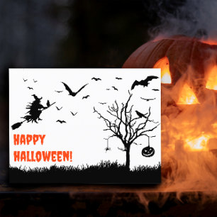 Spooky pumpkin witch orange postcard