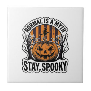 Spooky Pumpkin Witch Vintage Engraving Halloween S Tile