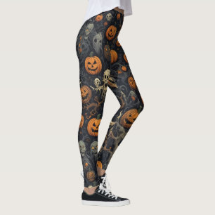 Spooky Pumpkins and Scary Ghosts Design Leggings