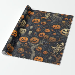 Spooky Pumpkins and Scary Ghosts Wrapping Paper