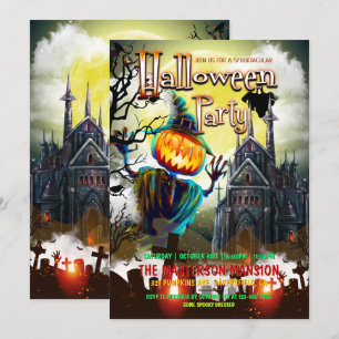 Spooky Pumpkins, Graveyard, Ghost Halloween Party Invitation