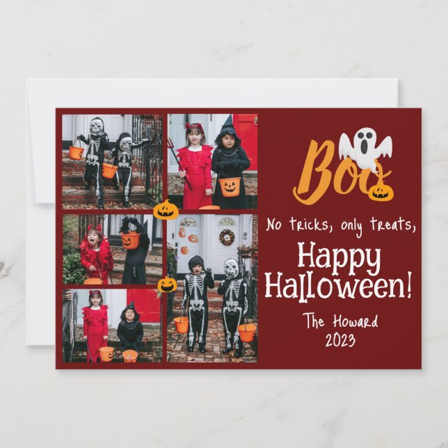 Spooky Pumpkins Halloween Family Photo Collage Holiday Card (Front)
