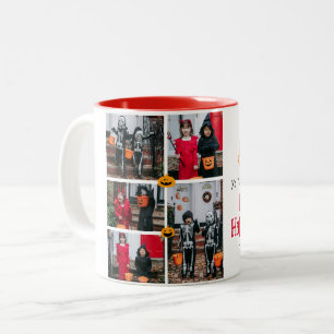 Spooky Pumpkins Halloween Family Photo Collage Two-Tone Coffee Mug